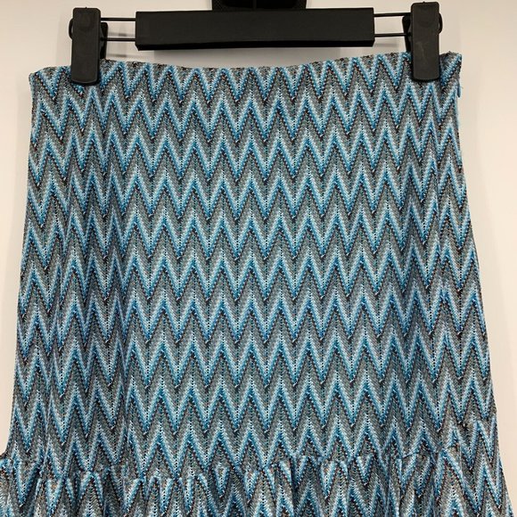 Hyfve Skirt Blue Chevron Print Maxi Lined Slit High Waist Boho - Picture 2 of 10
